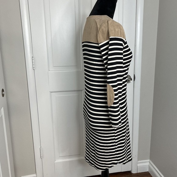 Shopia & Zeke Dress Womens Medium Stripped Faux Suede Elbow Patches Long Sleeve‎ - Picture 3 of 9